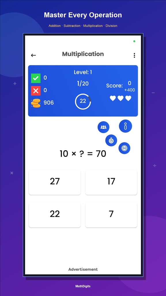 MathDigits app — operations practice