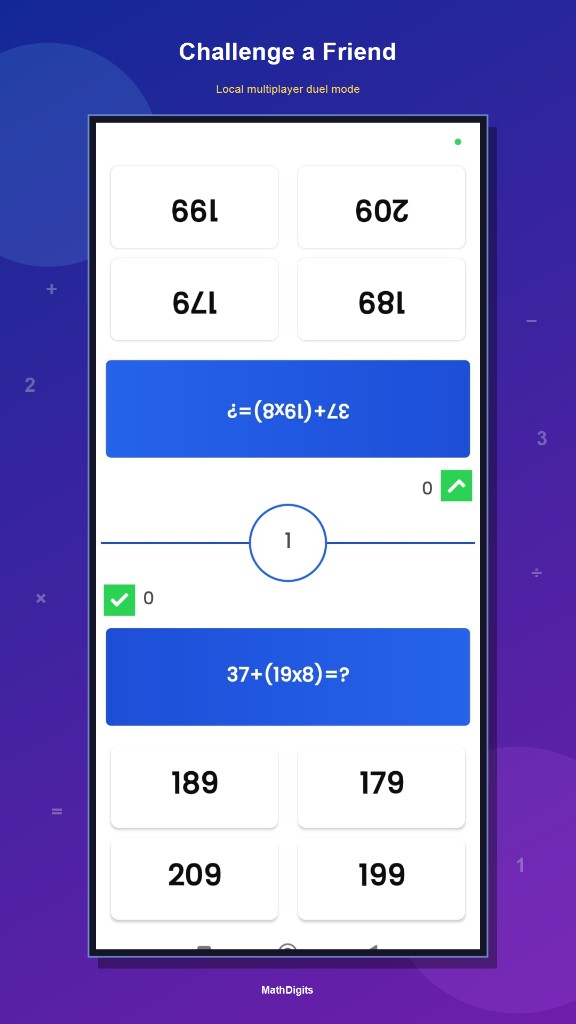 MathDigits challenge a friend screen